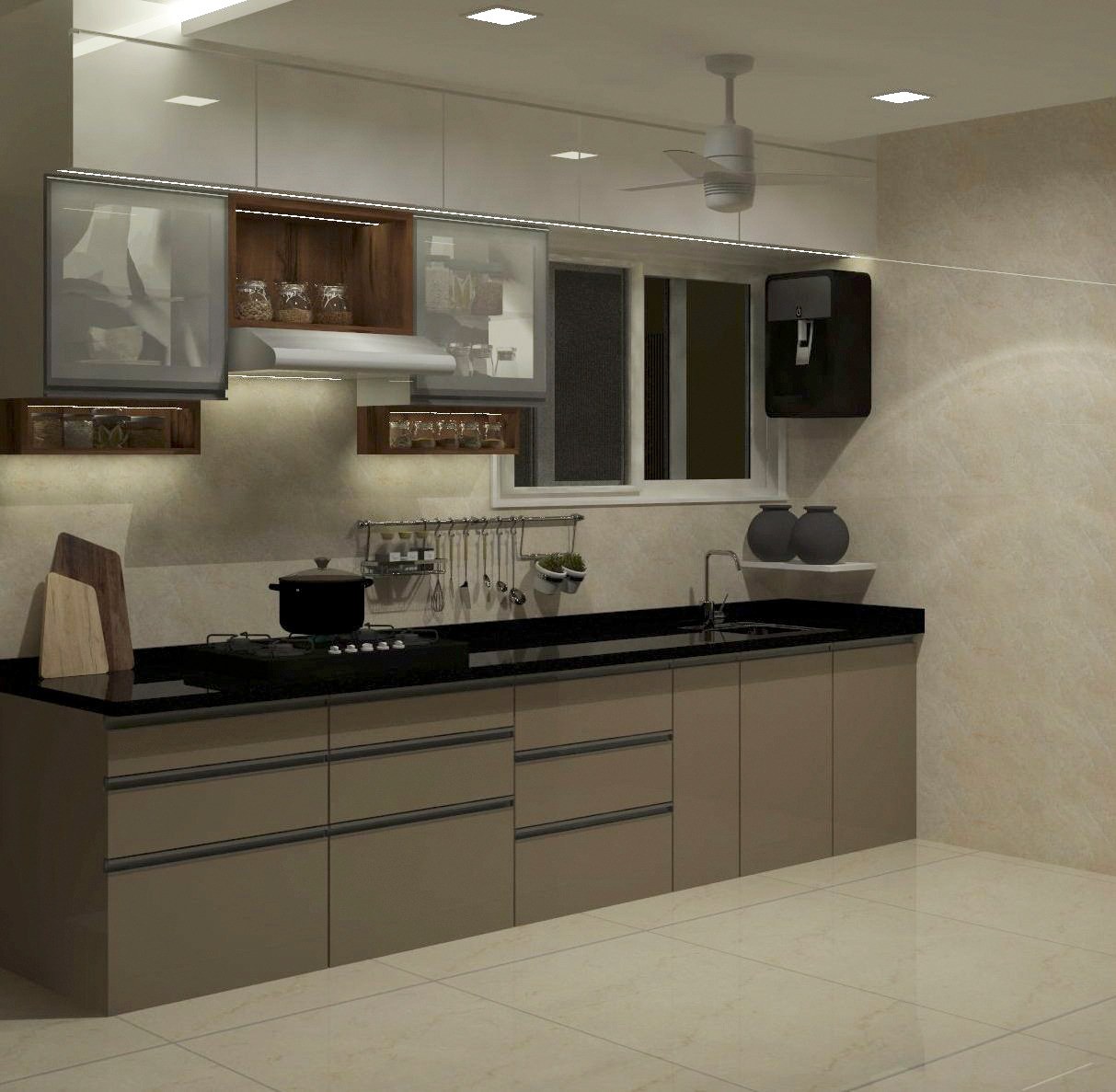 Neutral bedroom with mural wall